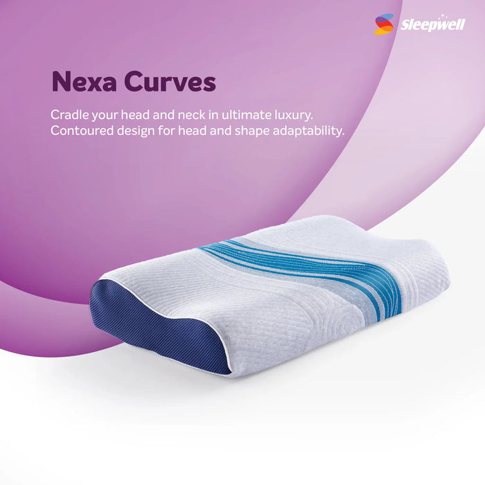 Sleepwell Nexa Curve Memory Foam Pillow | Pro Nexa Smart Recovery Technology | Contoured Head and Neck Support Pillow for Adaptive Comfort | Neem Fresche Hygiene | Ultra-Premium European Fabric