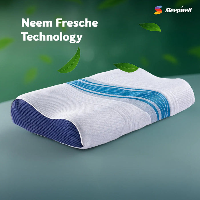 Sleepwell Nexa Curve Memory Foam Pillow | Pro Nexa Smart Recovery Technology | Contoured Head and Neck Support Pillow for Adaptive Comfort | Neem Fresche Hygiene | Ultra-Premium European Fabric