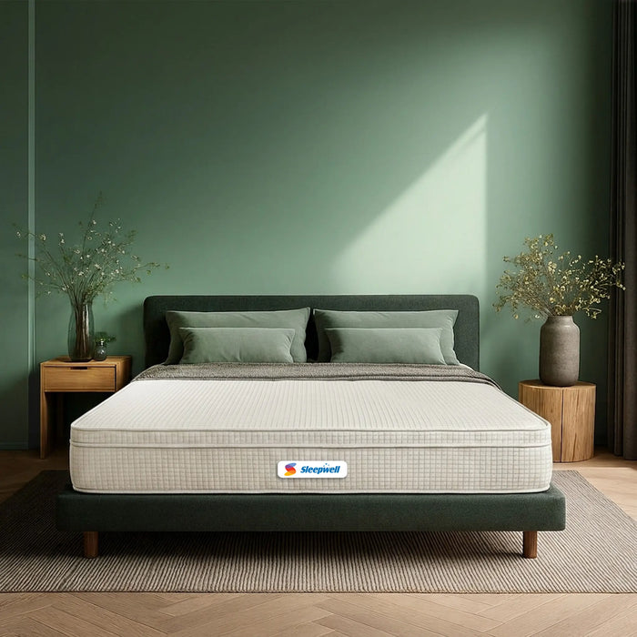 Sleepwell Pro Grid Mattress, Medium Firm Feel, Premium Knitted Fabric, Double Layer Quilting, Foam Wall Technology, Airflow Pro Grid, CloudEase & Supreme Support Foam
