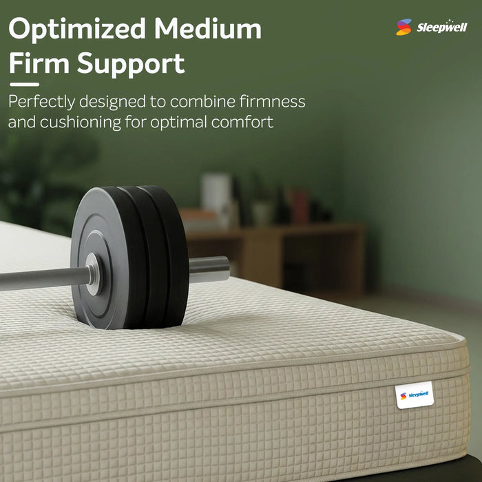 Sleepwell Pro Grid Mattress, Medium Firm Feel, Premium Knitted Fabric, Double Layer Quilting, Foam Wall Technology, Airflow Pro Grid, CloudEase & Supreme Support Foam