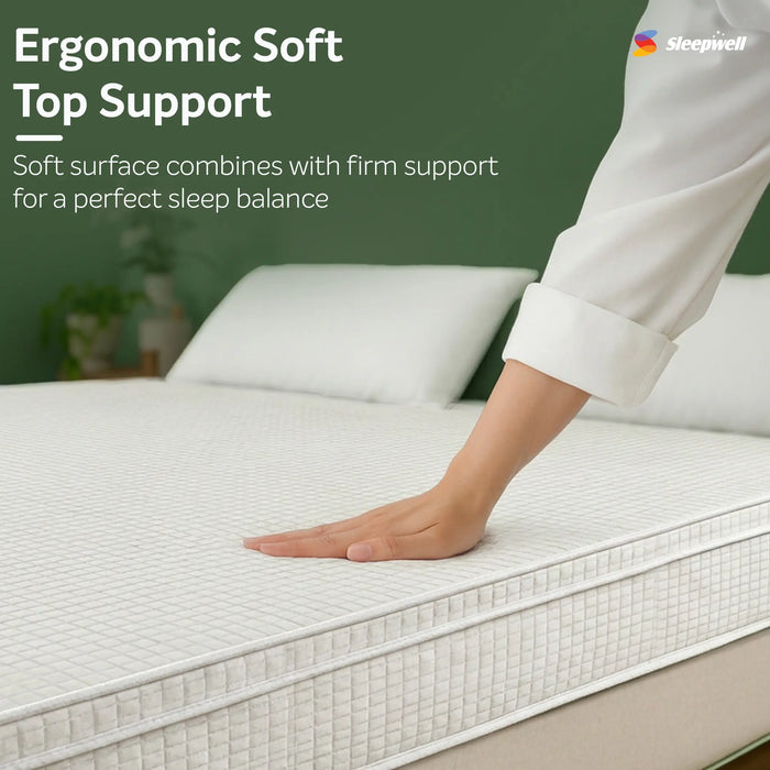 Sleepwell Pro Grid Mattress, Medium Firm Feel, Premium Knitted Fabric, Double Layer Quilting, Foam Wall Technology, Airflow Pro Grid, CloudEase & Supreme Support Foam