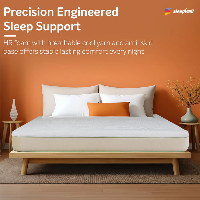 Sleepwell HR Foam Topper, Breathable High-Resilience Foam, Anti-Skid Surface with cool yarn, Pressure Relief, Temperature Control, Long-Lasting Support, 2 Years Warranty