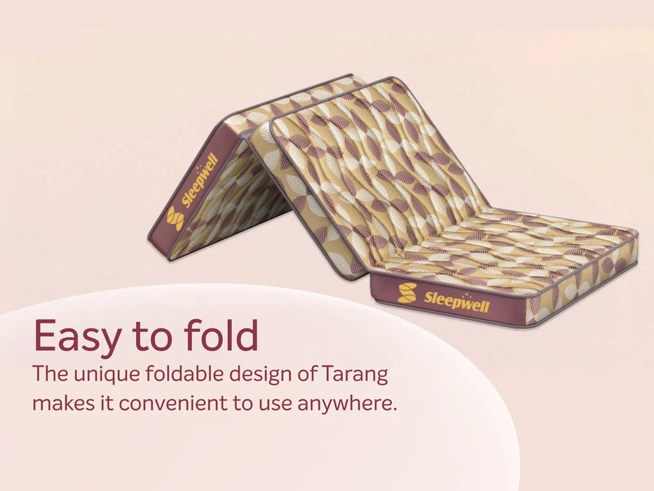 Sleepwell Tarang Tri-Fold Mattress with VPF Technology | Cooling Gel Memory Foam for Pressure Relief | Medium-Firm for Body Support | Travel-Friendly