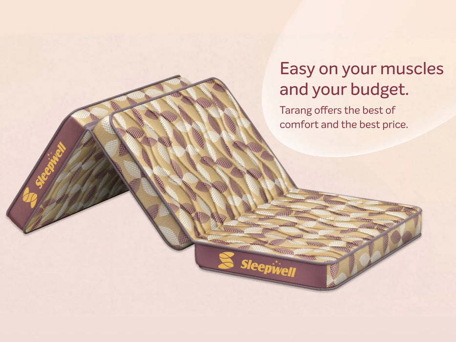 Sleepwell Tarang Tri-Fold Mattress with VPF Technology | Cooling Gel Memory Foam for Pressure Relief | Medium-Firm for Body Support | Travel-Friendly
