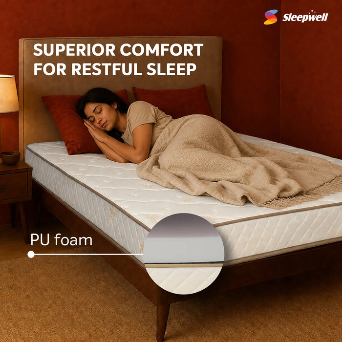 Sleepwell Utsav Comfort Classic Mattress| Breathable Medium Firm|Integrated Neem Fresche Technology | Quiltec & Resitec Foam For Back Support