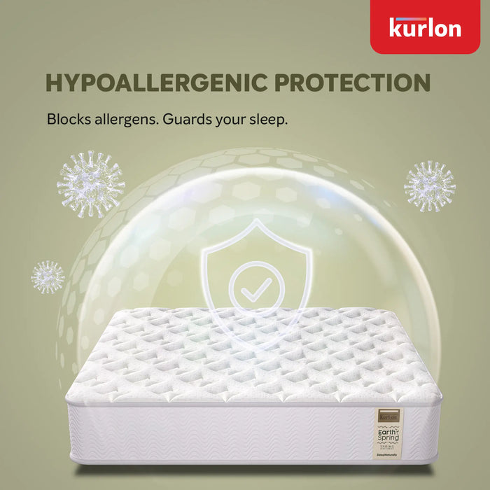 Kurlon Earth Spring |Pocket Spring Mattress with Natural Latex and Wool Padding| 3 Zone Spinal Support |Hypoallergenic Comfort |Motion Isolation