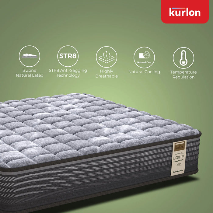 Kurlon Ecolux 3-Zone Natural Latex Mattress |Rubberized Coir for Firm Back Support|RFB foam with Ortho Technology| Breathable Wool |Hypoallergenic Comfort