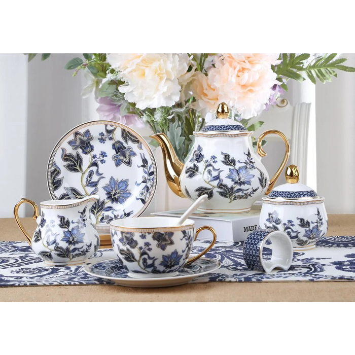 31 Pcs Round Tea Set 6" Cake Plate x6 Blue Rose