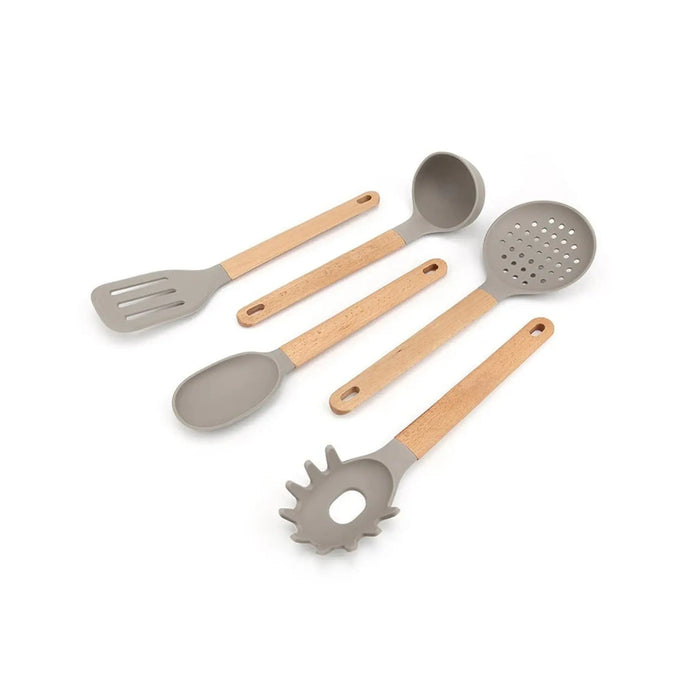 5-Piece Silicone Utensil Set with Beech Wood Handle