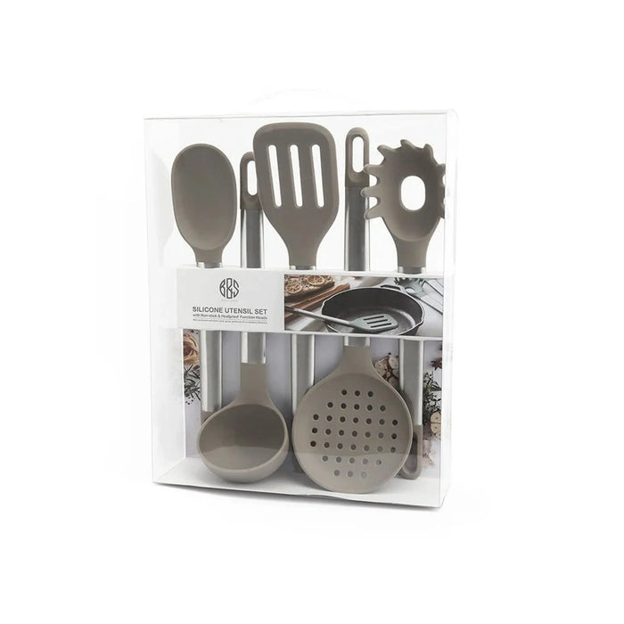 5-Piece Silicone Utensil Set with Stainless Steel Handle