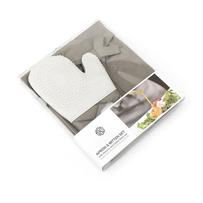 Apron &amp; Mitten Set “ Kitchen Cooking Apron with Silicone Oven Gloves