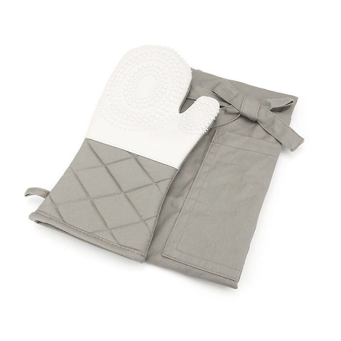 Apron &amp; Mitten Set “ Kitchen Cooking Apron with Silicone Oven Gloves