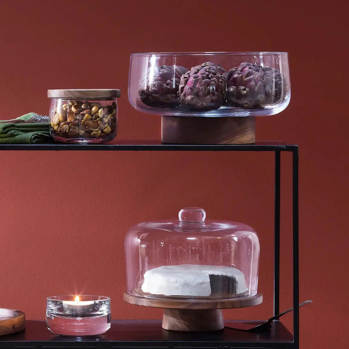 City Bowl & Walnut Base 30cm Clear