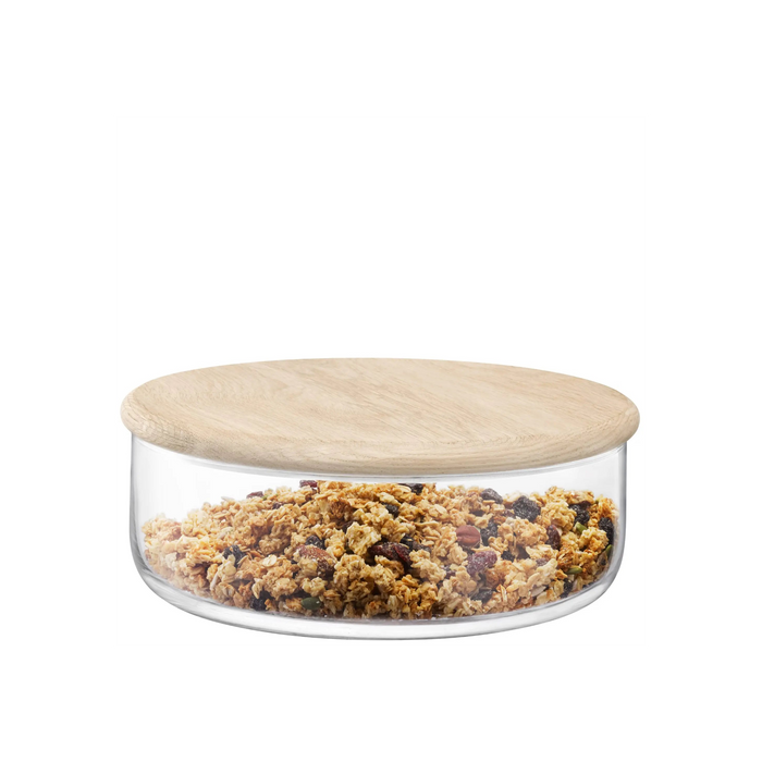 Dine Bowl/Container & Oak Lid 26.5cm H10cm Clear