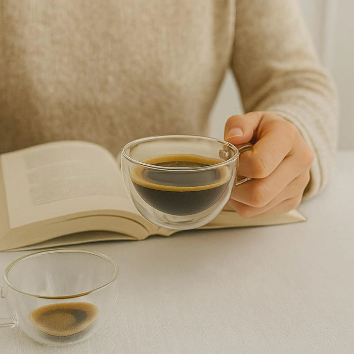 Double Wall Glass with Saucer,  120ml, 2pcs/set