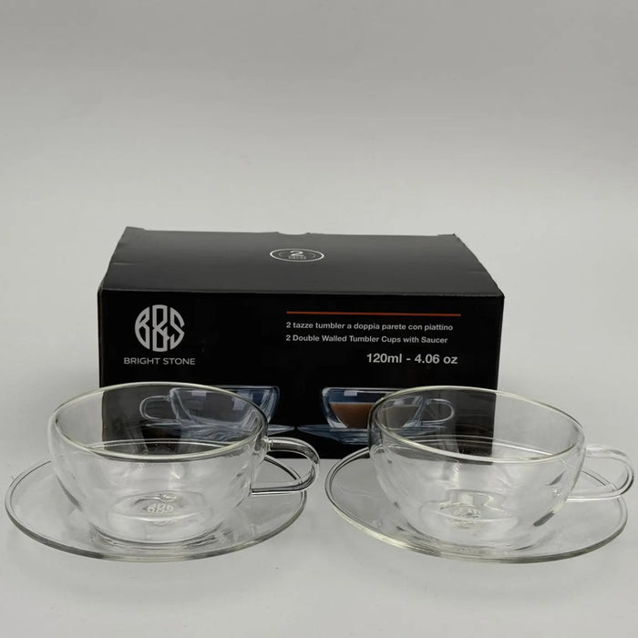 Double Wall Glass with Saucer,  120ml, 2pcs/set