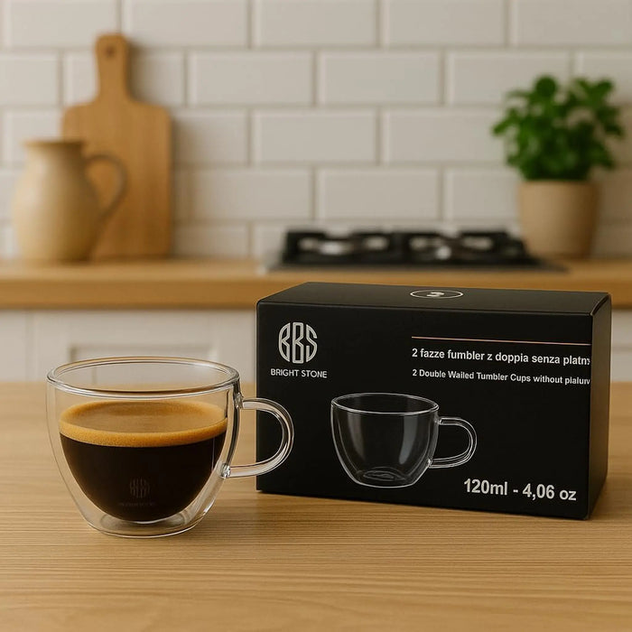Insulated Glass Cups with saucers 200ml. Set of 2