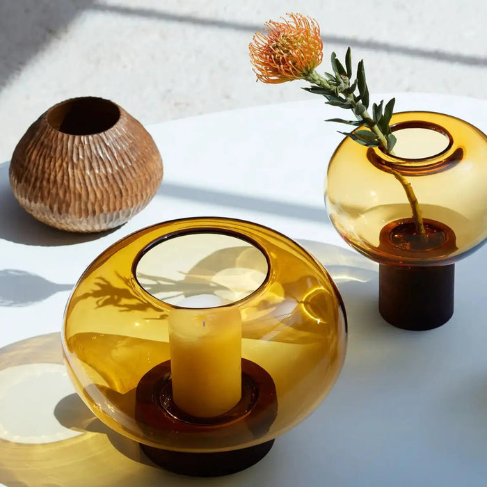 Oblate Vase/Lantern H19.5cm - Amber