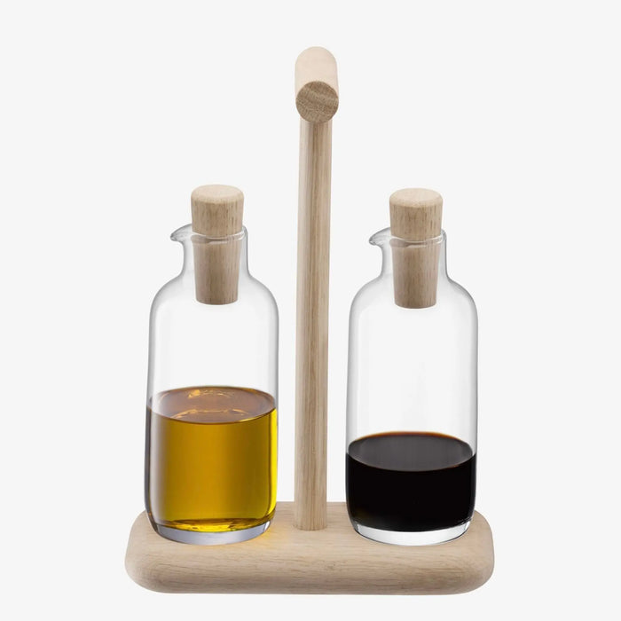 Oil & Vinegar Bottle Set with Oak Wood Stand