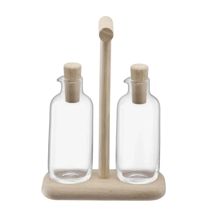 Oil & Vinegar Bottle Set with Oak Wood Stand