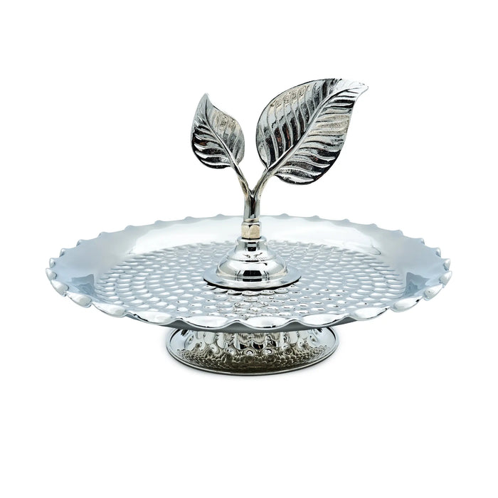 Silver Round Serving Stand - Leaf