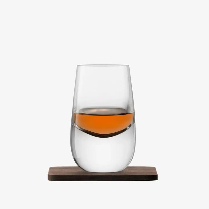 Whisky Islay Shot Glass 80ml Clear & Walnut Coaster x 2