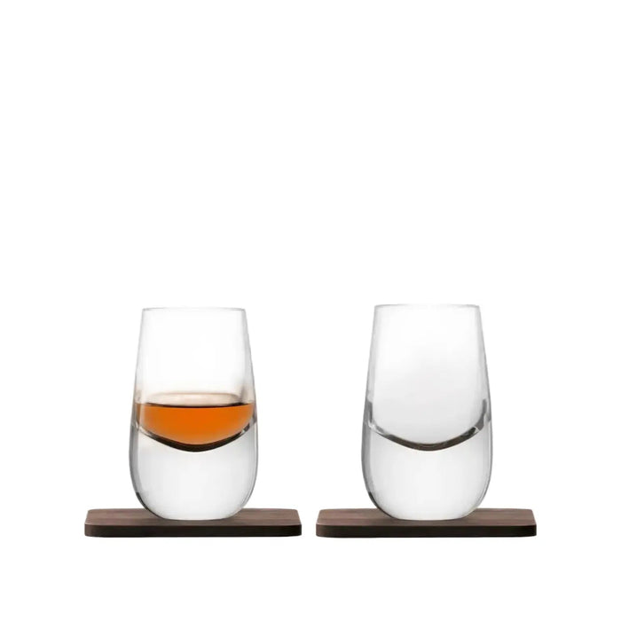 Whisky Islay Shot Glass 80ml Clear & Walnut Coaster x 2