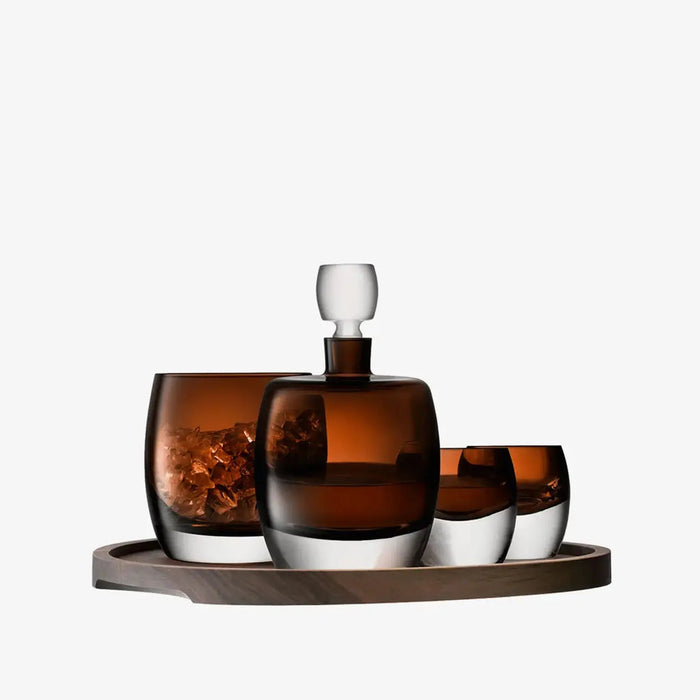 Whisky Set Peat Brown & Walnut/Cork Serving Tray