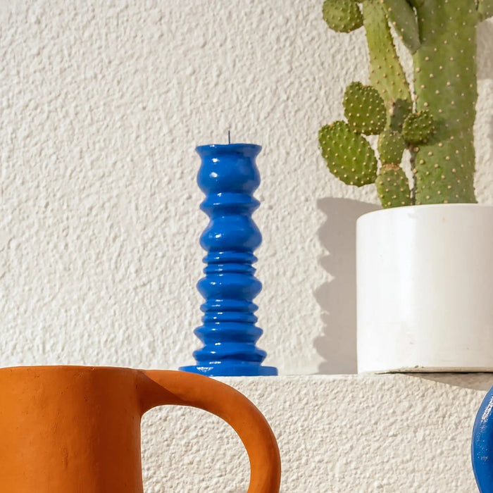 Tumble Terracotta Candlestick - Cobalt Blue