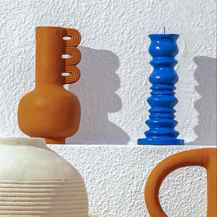 Tumble Terracotta Candlestick - Cobalt Blue