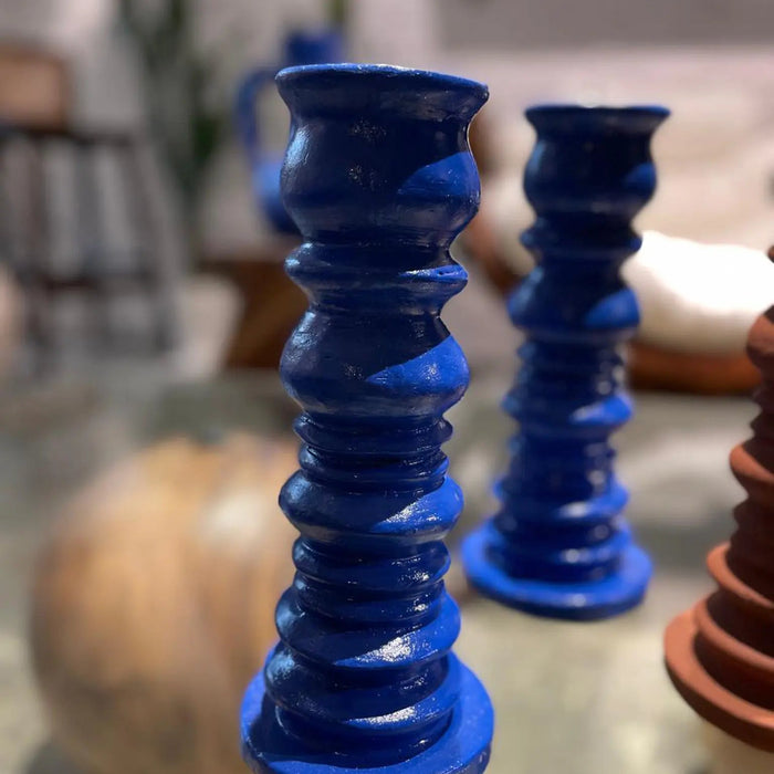 Tumble Terracotta Candlestick - Cobalt Blue