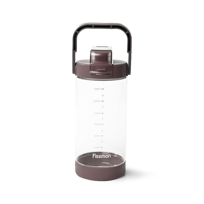 Sports Water Bottle 1.4L with Handle by Fissman, Flip-Up Straw Lid Water Bottle | BPA Free Non-Toxic Water Bottle | Spill Proof and Leak Resistant for School, Office, Gym, Home, Camping (Brown) Fissman