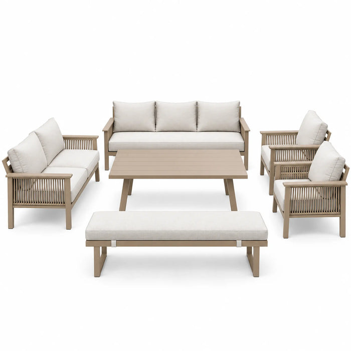 Taupe Rope-Detail 5-Piece Outdoor Lounge Set