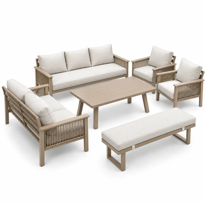 Taupe Rope-Detail 5-Piece Outdoor Lounge Set