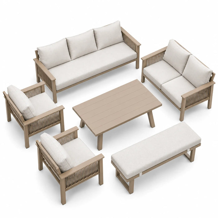 Taupe Rope-Detail 5-Piece Outdoor Lounge Set