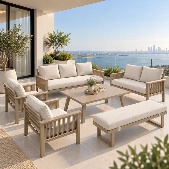 Taupe Rope-Detail 5-Piece Outdoor Lounge Set