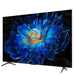 Smart TV displaying a vibrant blue flower on a black background