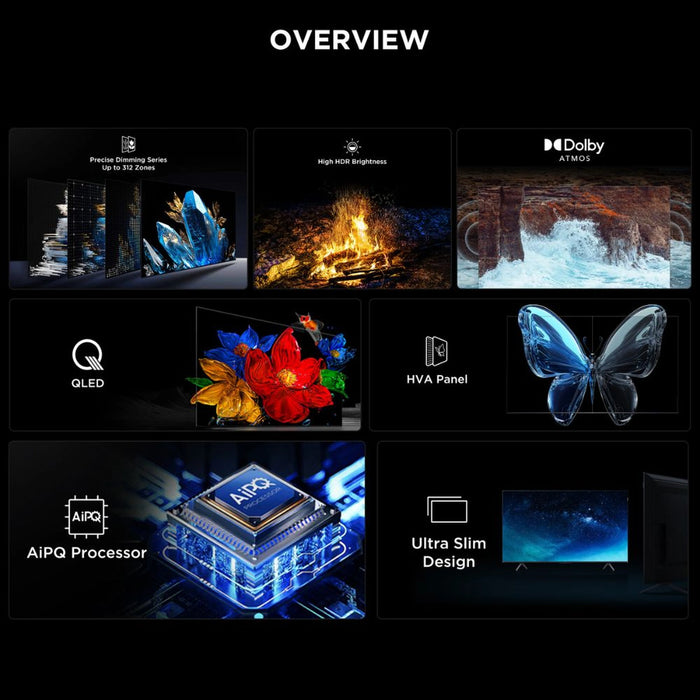 TCL 85 Inch TV C6K Premium QD-MiniLED TV | | Precise Dimming Series Up to 512 Zones | High HDR Brightness | QLED | HVA Panel | ONKYO 2.1 Hi-Fi System | AiPQ Pro Processor | 144Hz Native Refresh Rate | Ultra Slim Design | 2025