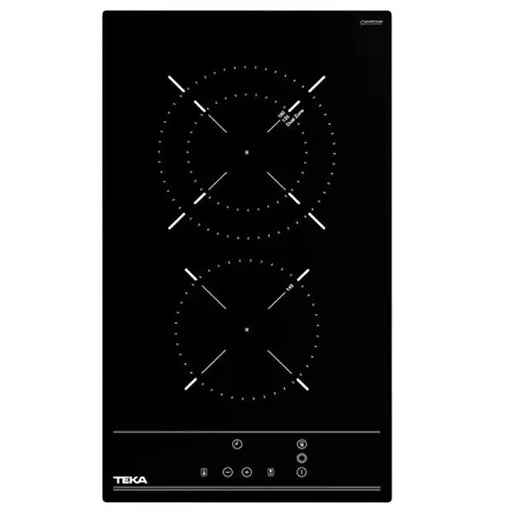 Black induction cooktop with Teka branding on a white background