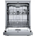Open dishwasher with racks on a white background