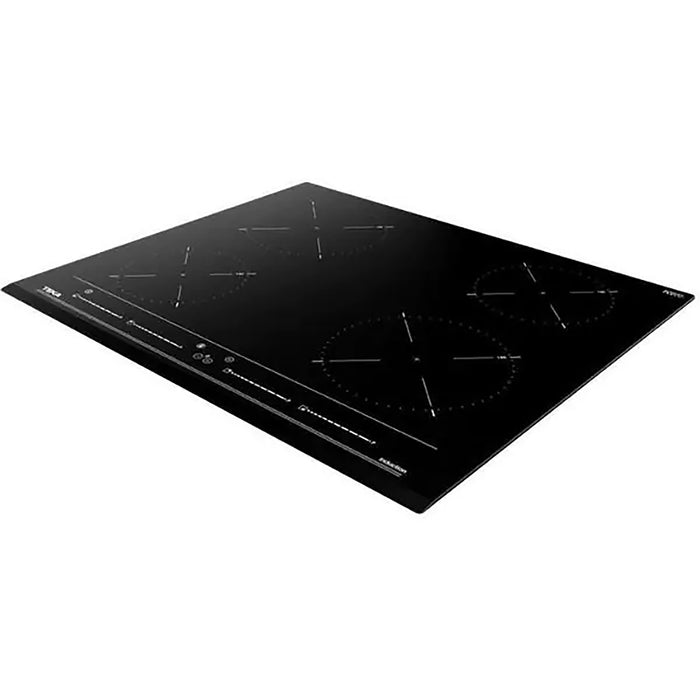 Black induction cooktop on a white background