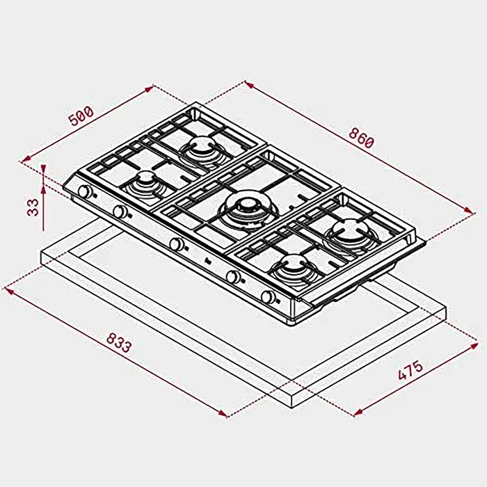 TEKA  90cm Gas Hob | 5 High-Efficiency Burners | Cast Iron Grates | Natural Gas |EX 90.1 5G AI AL DR CI