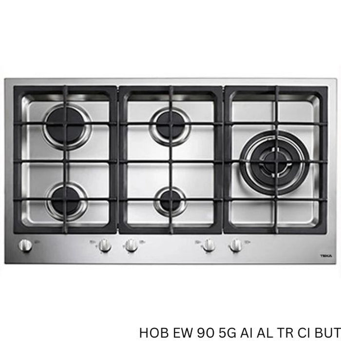 TEKA  90cm Gas Hob | 5 Zones | Triple Ring Burner | Flush Design | Auto Ignition | Wok Support |HOB EW 90 5G AI AL TR CI BUT