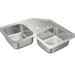 Stainless steel kitchen sink with a white background