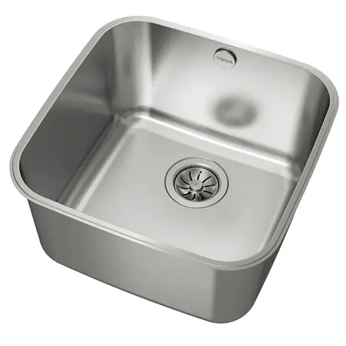 Stainless steel kitchen sink on a white background