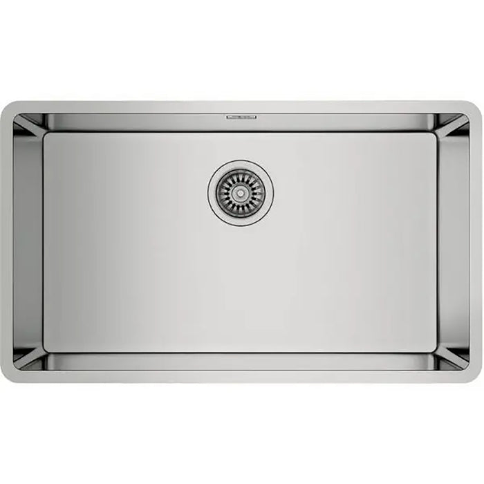 Stainless steel kitchen sink on a white background