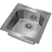 Stainless steel kitchen sink on a white background