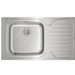 Stainless steel kitchen sink on a white background