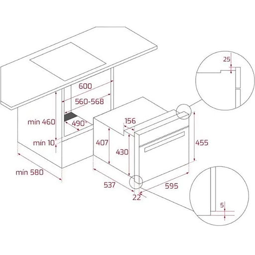 Technical drawing of a kitchen island with measurements