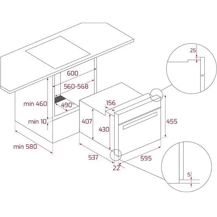 Technical drawing of a kitchen island with measurements